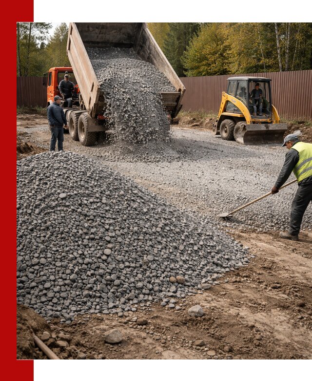 Отсыпка участка щебнем с доставкой и уплотнением в донском